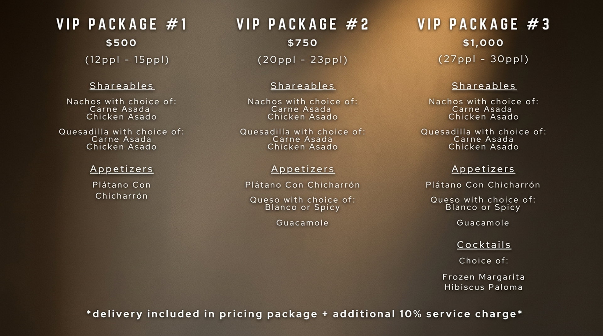 VIP catering packages
